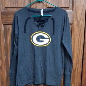Gray Lace-Up Long Sleeve Top with Yellow & White Logo